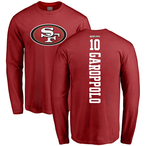 Men San Francisco 49ers Red Jimmy Garoppolo Backer #10 Long Sleeve NFL T Shirt